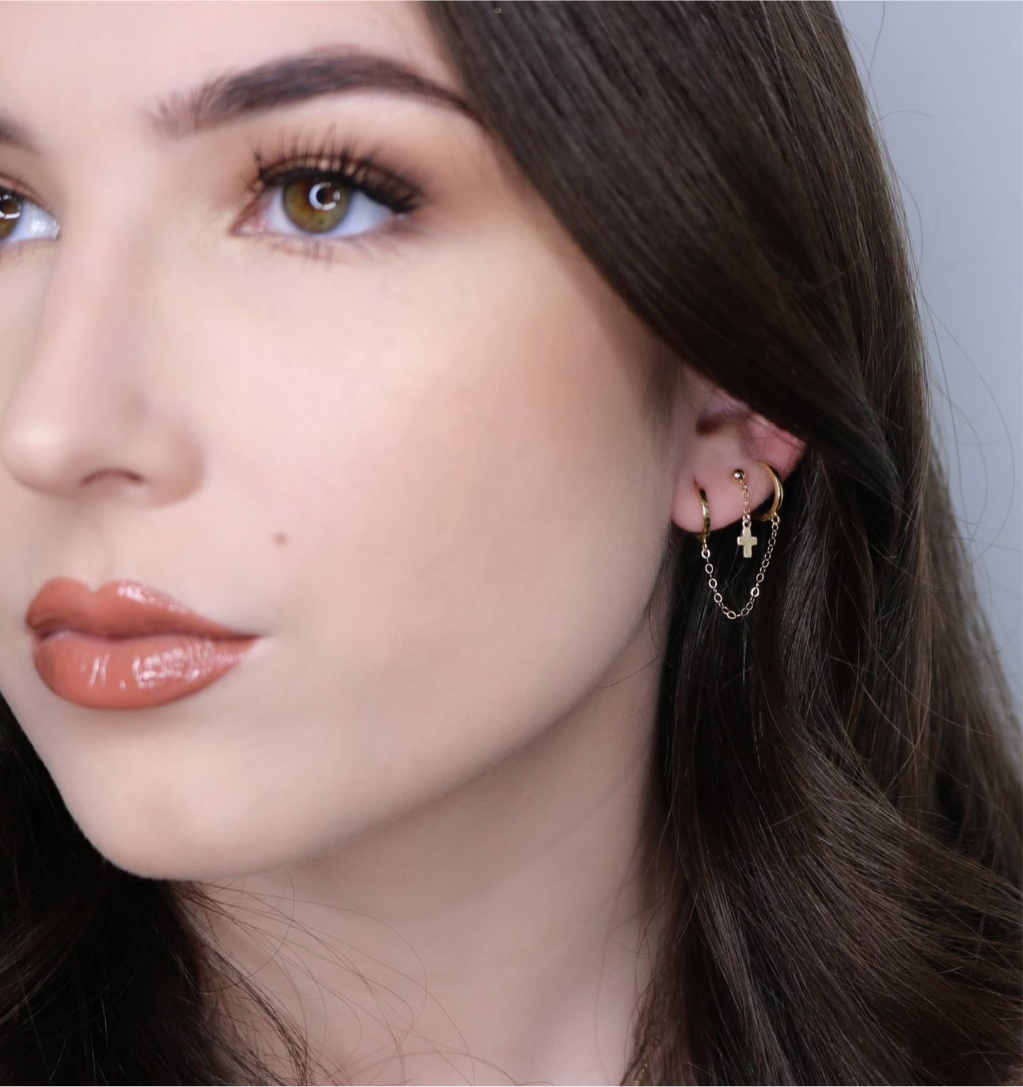 14K Gold Ball Stud Earrings | Dangling Cross Earrings